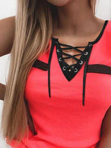 V-Neck Bandage Slim Patch Striped Top Vest - Tanks - INS | Online Fashion Free Shipping Clothing, Dresses, Tops, Shoes - 31/05/2021 - Category_Tanks - Category_Tops