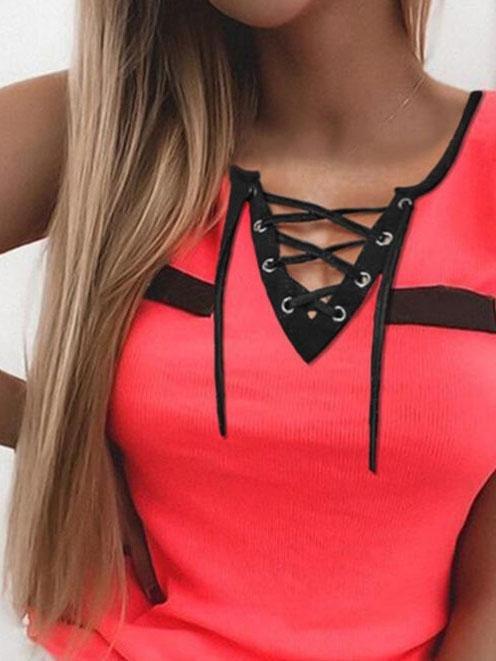 V-Neck Bandage Slim Patch Striped Top Vest - Tanks - INS | Online Fashion Free Shipping Clothing, Dresses, Tops, Shoes - 31/05/2021 - Category_Tanks - Category_Tops