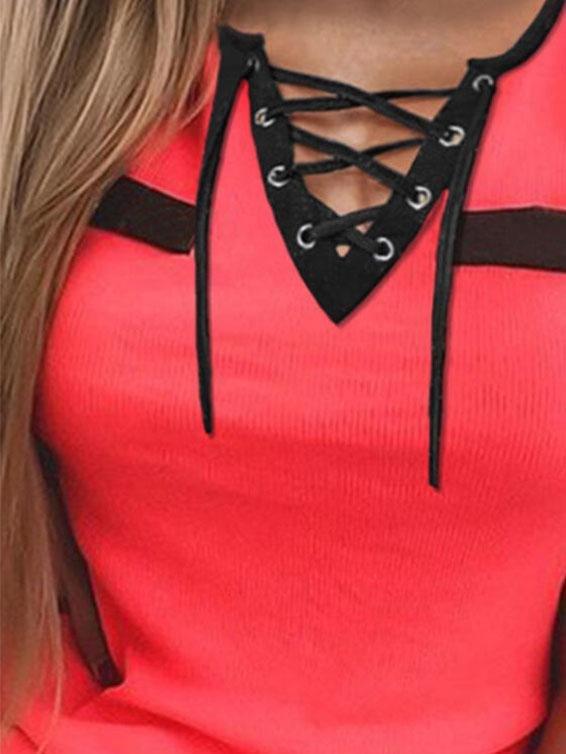 V-Neck Bandage Slim Patch Striped Top Vest - Tanks - INS | Online Fashion Free Shipping Clothing, Dresses, Tops, Shoes - 31/05/2021 - Category_Tanks - Category_Tops