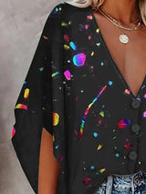 V-neck Bat Sleeve Digital Print Blouse - Blouses - INS | Online Fashion Free Shipping Clothing, Dresses, Tops, Shoes - 09/07/2021 - 20-30 - BLO2107091183