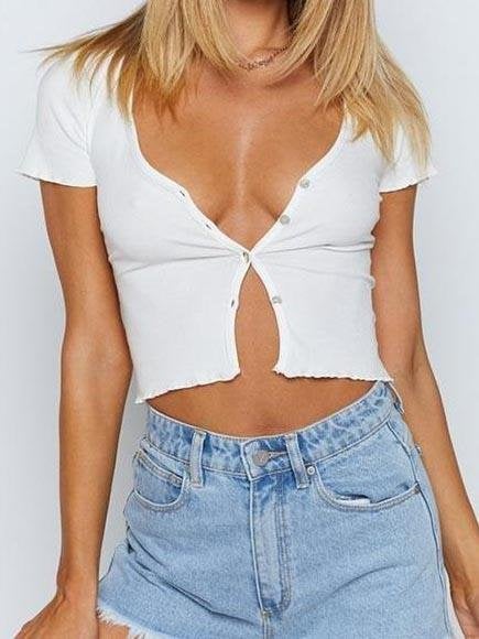 V-neck Belly Navel Short Crop Cardigan Top - Blouses - INS | Online Fashion Free Shipping Clothing, Dresses, Tops, Shoes - 04/13/2021 - BLO210412200 - Blouses