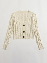 V Neck Button Front Cable Knit Cardigan - INS | Online Fashion Free Shipping Clothing, Dresses, Tops, Shoes