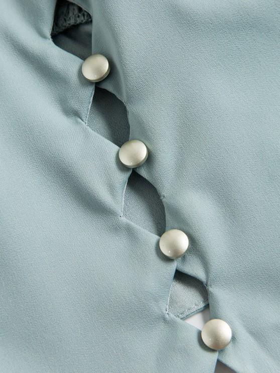 V Neck Button Loop Ruched Blouse - INS | Online Fashion Free Shipping Clothing, Dresses, Tops, Shoes