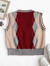 V Neck Button Up Argyle Cardigan Vest - INS | Online Fashion Free Shipping Clothing, Dresses, Tops, Shoes