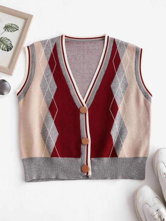 V Neck Button Up Argyle Cardigan Vest - INS | Online Fashion Free Shipping Clothing, Dresses, Tops, Shoes