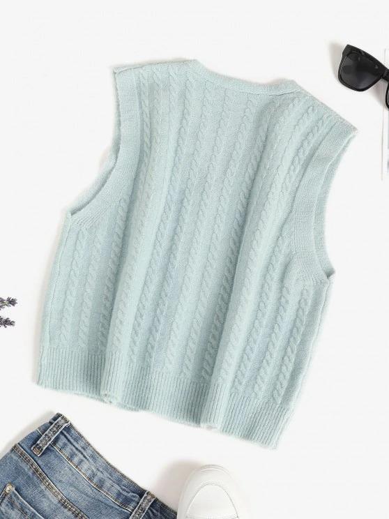 V Neck Button Up Cable Knit Cardigan Vest - INS | Online Fashion Free Shipping Clothing, Dresses, Tops, Shoes