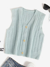 V Neck Button Up Cable Knit Cardigan Vest - INS | Online Fashion Free Shipping Clothing, Dresses, Tops, Shoes