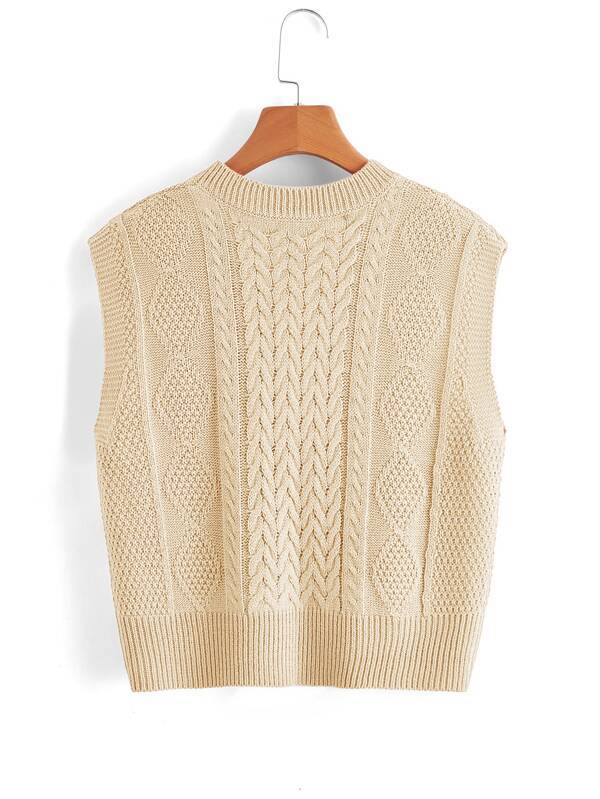 V Neck Cable Knit Sweater Vest - INS | Online Fashion Free Shipping Clothing, Dresses, Tops, Shoes