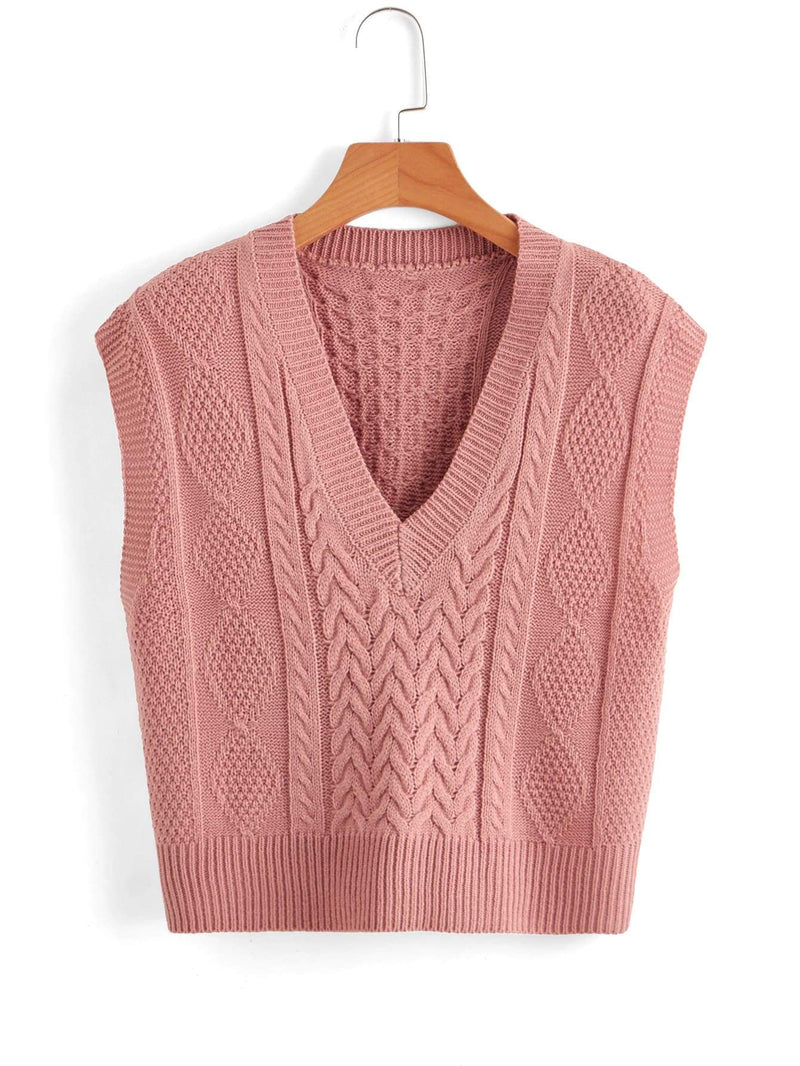 V Neck Cable Knit Sweater Vest - INS | Online Fashion Free Shipping Clothing, Dresses, Tops, Shoes