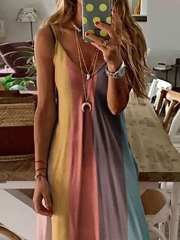 V-Neck Colorblock Casual Maxi Dress - Maxi Dresses - INS | Online Fashion Free Shipping Clothing, Dresses, Tops, Shoes - 28/04/2021 - Category_Maxi Dresses - Color_Orange