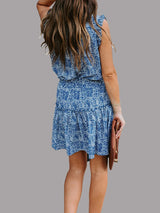 V-neck Drawstring Floral Print Holiday Dress - Mini Dresses - INS | Online Fashion Free Shipping Clothing, Dresses, Tops, Shoes - 17/06/2021 - 20-30 - color-blue