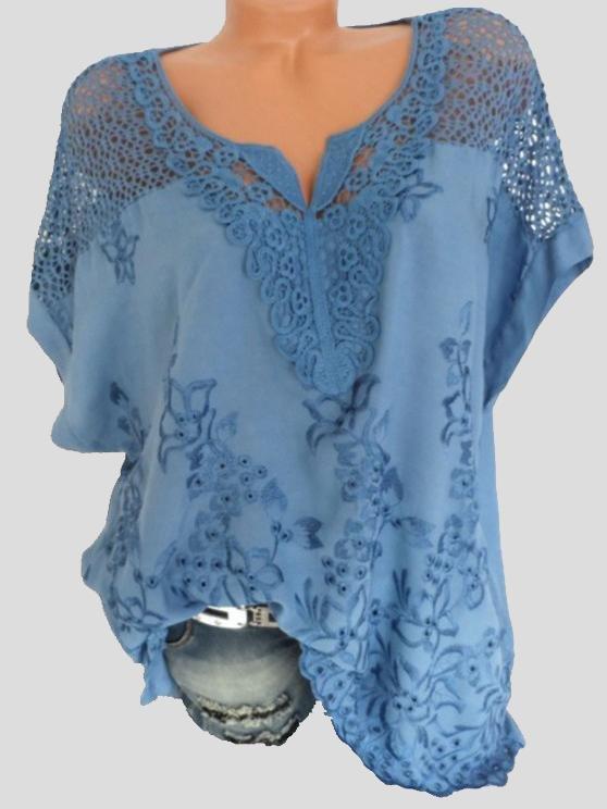 V-neck Embroidered Short-sleeved Bat Shirt - Blouses - INS | Online Fashion Free Shipping Clothing, Dresses, Tops, Shoes - 20-30 - 20/07/2021 - BLO2107201206