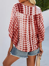 V-neck Five-point Sleeve Tie Dye Printed Loose Blouse - Blouses - INS | Online Fashion Free Shipping Clothing, Dresses, Tops, Shoes - 20-30 - 22/07/2021 - BLO2107221248