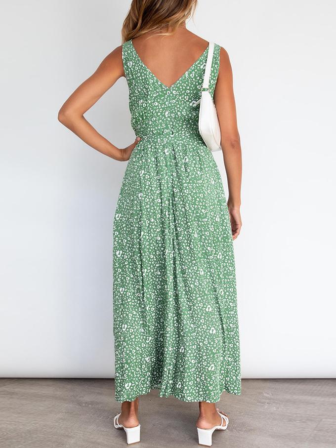 V-neck Floral Beach Dress - Maxi Dresses - INS | Online Fashion Free Shipping Clothing, Dresses, Tops, Shoes - 20-30 - 22/06/2021 - color-green