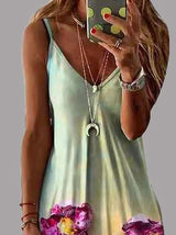 V-neck Floral Print Suspender Dress - Maxi Dresses - INS | Online Fashion Free Shipping Clothing, Dresses, Tops, Shoes - 10/06/2021 - Color_Green - Color_Purple