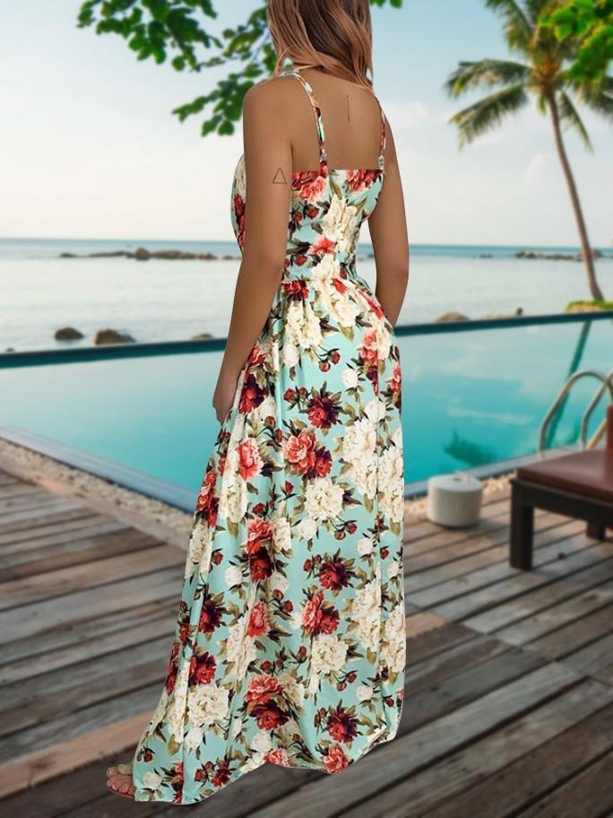 V-neck Floral Sling Maxi Dress - Maxi Dresses - INS | Online Fashion Free Shipping Clothing, Dresses, Tops, Shoes - 22/06/2021 - 30-40 - color-black