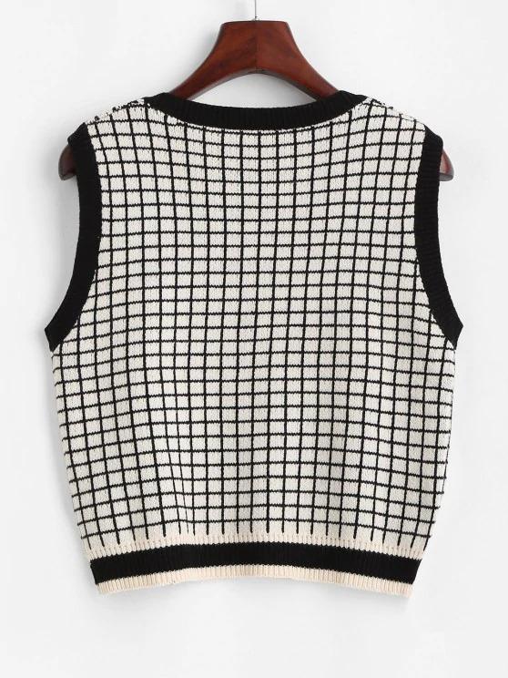 V Neck Grid Sweater Vest - INS | Online Fashion Free Shipping Clothing, Dresses, Tops, Shoes