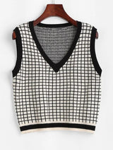 V Neck Grid Sweater Vest - INS | Online Fashion Free Shipping Clothing, Dresses, Tops, Shoes
