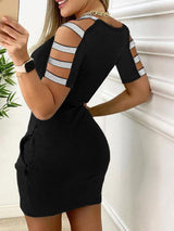 V-neck Hollow Short-sleeved Hip Dress - Mini Dresses - INS | Online Fashion Free Shipping Clothing, Dresses, Tops, Shoes - 14/07/2021 - 20-30 - color-black