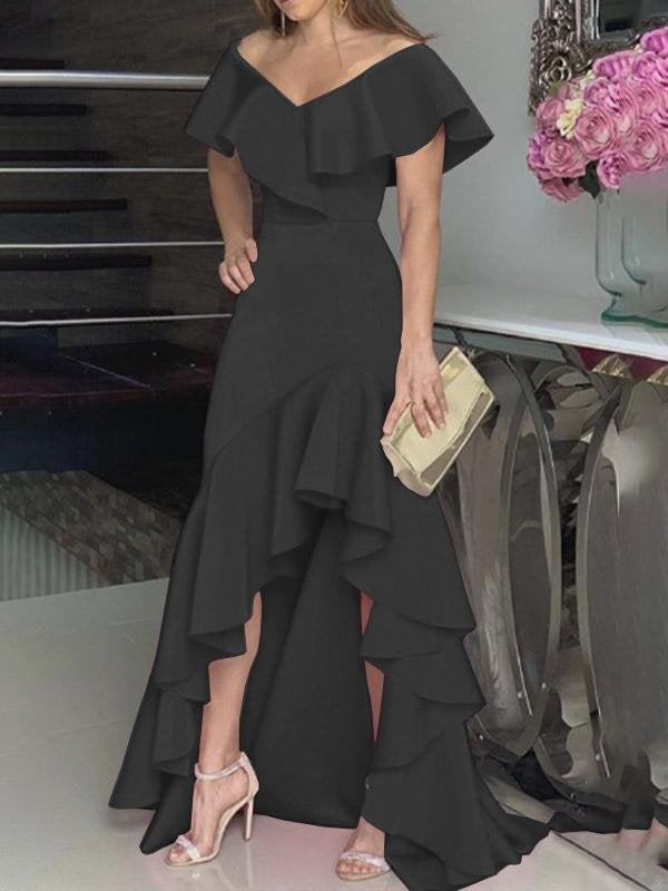 V-Neck Irregular Ruffled Personalized Design Dress - Maxi Dresses - INS | Online Fashion Free Shipping Clothing, Dresses, Tops, Shoes - 22/07/2021 - 40-50 - Category_Maxi Dresses