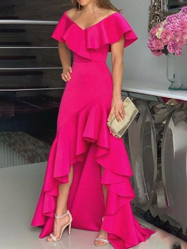 V-Neck Irregular Ruffled Personalized Design Dress - Maxi Dresses - INS | Online Fashion Free Shipping Clothing, Dresses, Tops, Shoes - 22/07/2021 - 40-50 - Category_Maxi Dresses