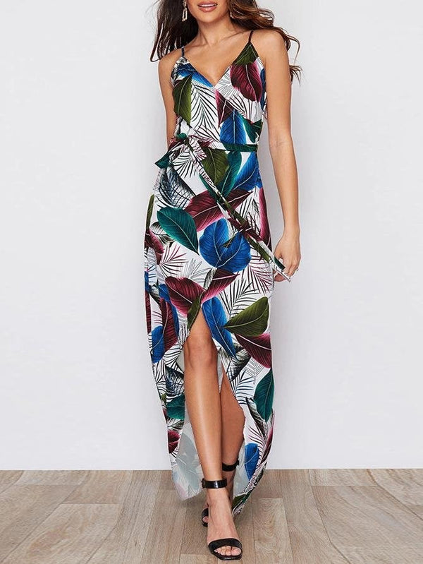 V-neck Leaf Sling Dress - Maxi Dresses - INS | Online Fashion Free Shipping Clothing, Dresses, Tops, Shoes - 20-30 - 22/06/2021 - color-blue