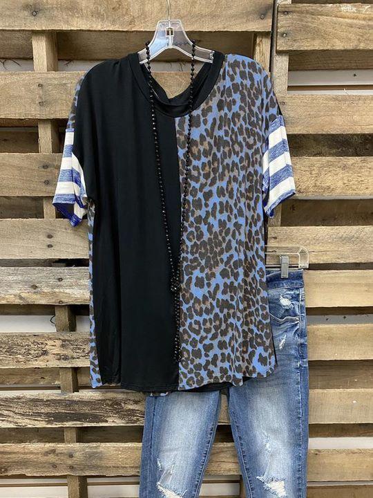 V-Neck Leopard Print Casual T-Shirt - INS | Online Fashion Free Shipping Clothing, Dresses, Tops, Shoes