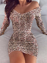 V-neck Leopard Print Long Sleeve Bodycon Dress - Mini Dresses - INS | Online Fashion Free Shipping Clothing, Dresses, Tops, Shoes - 10-20 - 19/06/2021 - color-blue