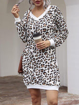 V-neck Leopard Print Sweatshirt Dress - Dresses - INS | Online Fashion Free Shipping Clothing, Dresses, Tops, Shoes - 02/03/2021 - Casual Dresses - Daily