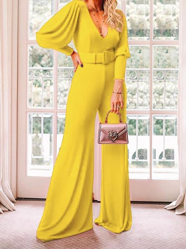 V-Neck Long Sleeve High Waist Jumpsuit - Jumpsuits & Rompers - INS | Online Fashion Free Shipping Clothing, Dresses, Tops, Shoes - 16/06/2021 - 30-40 - Bottom