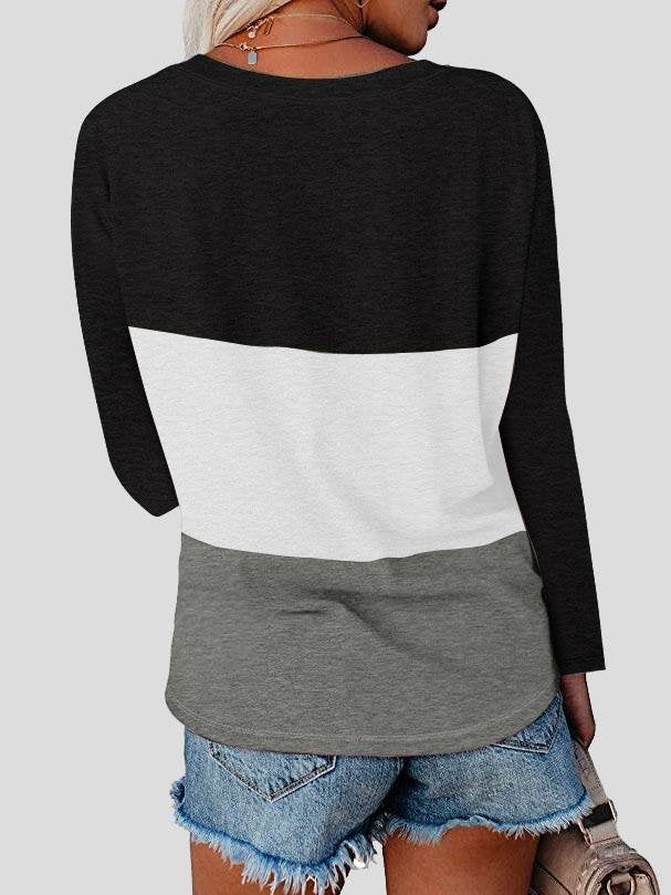 V-neck Long Sleeve Stitching T-shirt - T-shirts - INS | Online Fashion Free Shipping Clothing, Dresses, Tops, Shoes - 10-20 - 17/07/2021 - color-blue