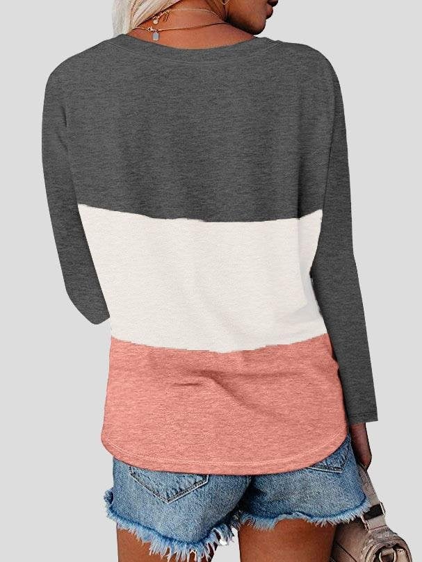 V-neck Long Sleeve Stitching T-shirt - T-shirts - INS | Online Fashion Free Shipping Clothing, Dresses, Tops, Shoes - 10-20 - 17/07/2021 - color-blue