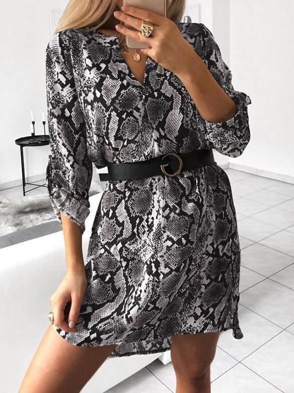 V-neck Long-sleeved Animal Print Shirt Dress - Casual Dresses - INS | Online Fashion Free Shipping Clothing, Dresses, Tops, Shoes - 05/17/2021 - Category_Casual Dresses - Color_Apricot