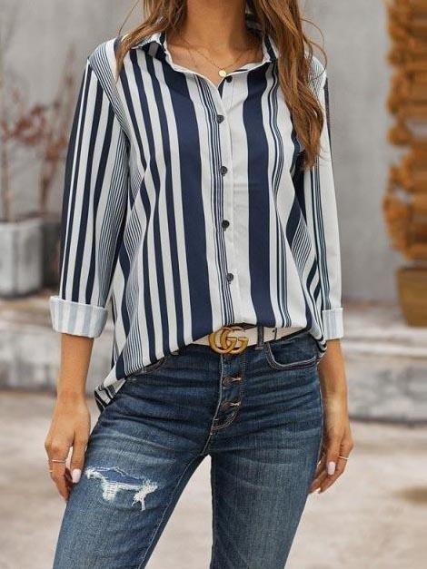 V-neck Long-sleeved Striped Business Chiffon Shirt - Blouses - INS | Online Fashion Free Shipping Clothing, Dresses, Tops, Shoes - 2XL - 31/03/2021 - 3XL