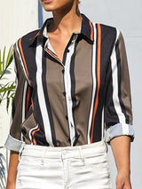 V-neck Long-sleeved Striped Business Chiffon Shirt - Blouses - INS | Online Fashion Free Shipping Clothing, Dresses, Tops, Shoes - 2XL - 31/03/2021 - 3XL
