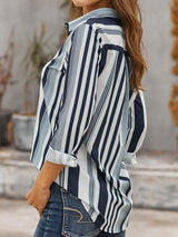 V-neck Long-sleeved Striped Business Chiffon Shirt - Blouses - INS | Online Fashion Free Shipping Clothing, Dresses, Tops, Shoes - 2XL - 31/03/2021 - 3XL