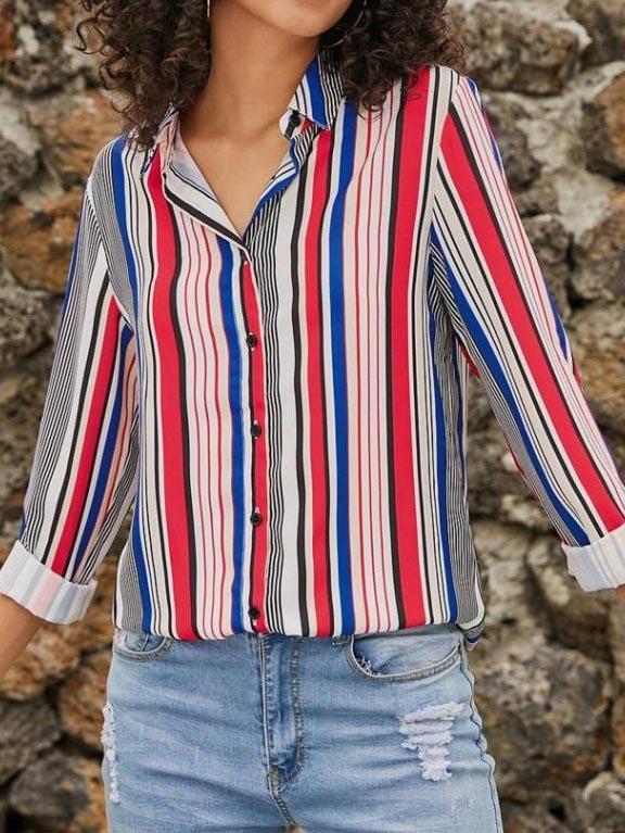 V-neck Long-sleeved Striped Business Chiffon Shirt - Blouses - INS | Online Fashion Free Shipping Clothing, Dresses, Tops, Shoes - 2XL - 31/03/2021 - 3XL