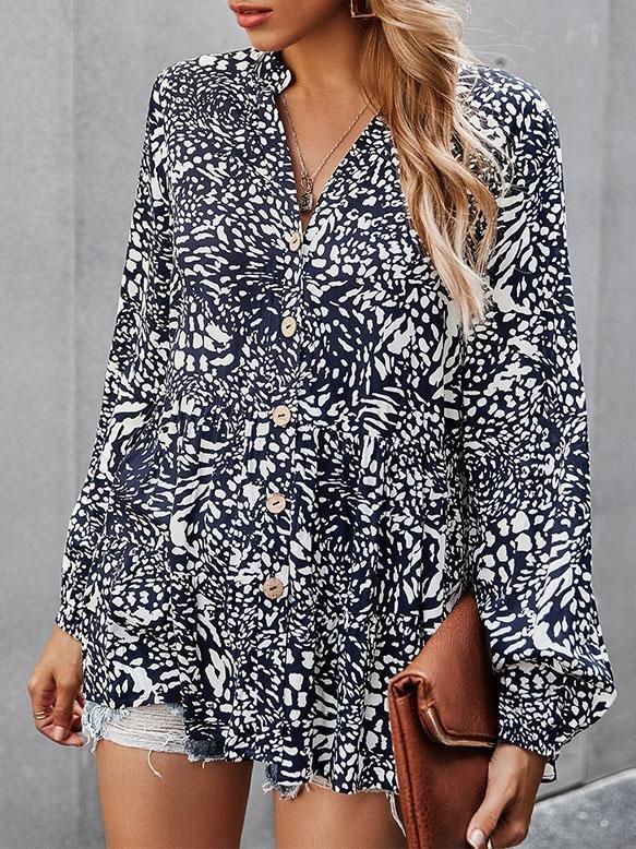 V-neck Loose Buttons Floral Print Blouse - Blouses - INS | Online Fashion Free Shipping Clothing, Dresses, Tops, Shoes - 21/07/2021 - 30-40 - BLO2107211239