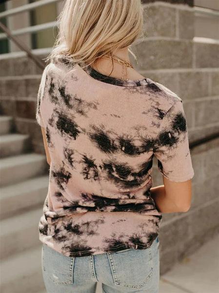 V-neck Loose Tie-dye Short-sleeved T-shirt - T-shirts - INS | Online Fashion Free Shipping Clothing, Dresses, Tops, Shoes - 05/06/2021 - Color_Blue - Color_Gray