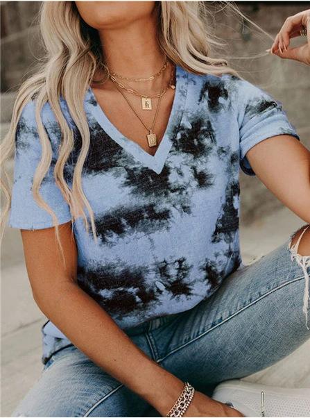 V-neck Loose Tie-dye Short-sleeved T-shirt - T-shirts - INS | Online Fashion Free Shipping Clothing, Dresses, Tops, Shoes - 05/06/2021 - Color_Blue - Color_Gray