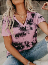 V-neck Loose Tie-dye Short-sleeved T-shirt - T-shirts - INS | Online Fashion Free Shipping Clothing, Dresses, Tops, Shoes - 05/06/2021 - Color_Blue - Color_Gray