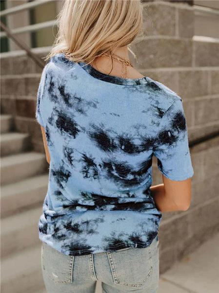 V-neck Loose Tie-dye Short-sleeved T-shirt - T-shirts - INS | Online Fashion Free Shipping Clothing, Dresses, Tops, Shoes - 05/06/2021 - Color_Blue - Color_Gray