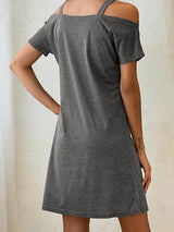 V Neck Off-Shoulder Short Sleeve Loose Dress - Midi Dresses - INS | Online Fashion Free Shipping Clothing, Dresses, Tops, Shoes - 13/04/2021 - Casual - Color_Gray
