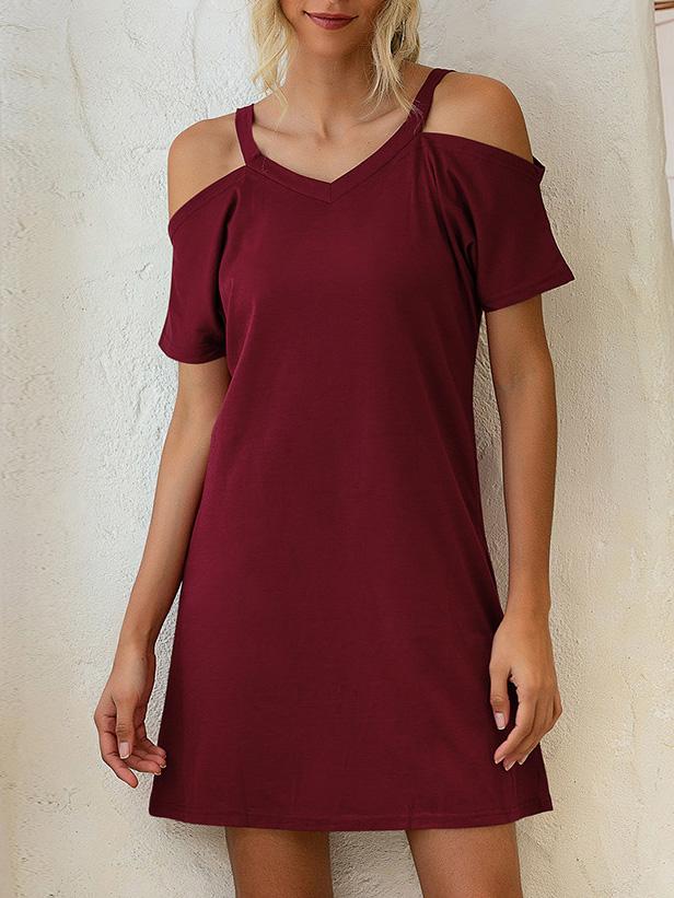 V-Neck Off The Shoulder Short Sleeve Loose Dress - Mini Dresses - INS | Online Fashion Free Shipping Clothing, Dresses, Tops, Shoes - 10-20 - 21/07/2021 - Category_Mini Dresses