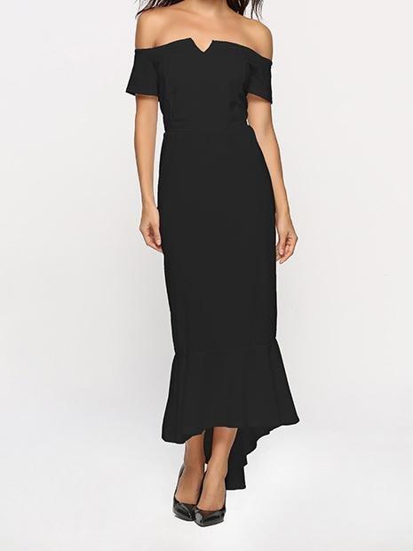 V-neck Off-the-shoulder Short-sleeved Tuxedo - Maxi Dresses - INS | Online Fashion Free Shipping Clothing, Dresses, Tops, Shoes - 17/06/2021 - 20-30 - color-black