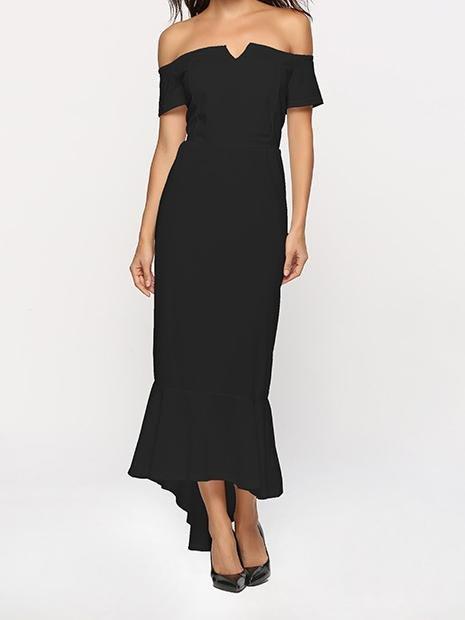 V-neck Off-the-shoulder Short-sleeved Tuxedo - Maxi Dresses - INS | Online Fashion Free Shipping Clothing, Dresses, Tops, Shoes - 17/06/2021 - 20-30 - color-black