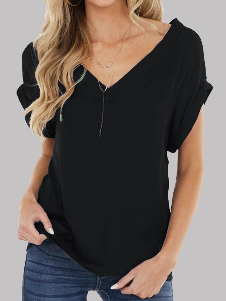 V-neck Open Back Solid Color Short Sleeve T-shirt - T-Shirts - INS | Online Fashion Free Shipping Clothing, Dresses, Tops, Shoes - 07/06/2021 - Category_T-Shirts - Color_Black