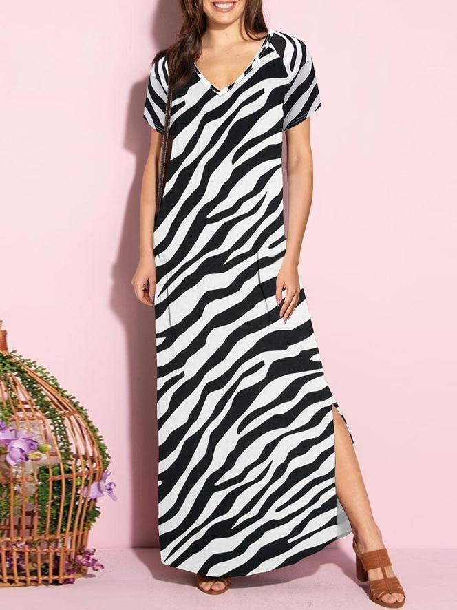 V-neck Open Back Zebra Printed Dress - Maxi Dresses - INS | Online Fashion Free Shipping Clothing, Dresses, Tops, Shoes - 20-30 - 21/06/2021 - color-black