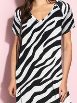 V-neck Open Back Zebra Printed Dress - Maxi Dresses - INS | Online Fashion Free Shipping Clothing, Dresses, Tops, Shoes - 20-30 - 21/06/2021 - color-black