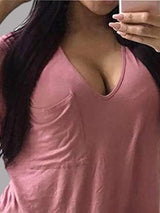 V Neck Plain Short Sleeve T-shirt - T-Shirts - INS | Online Fashion Free Shipping Clothing, Dresses, Tops, Shoes - 27/04/2021 - Color_Pink - Season_Summer